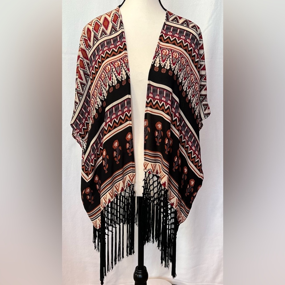 Forever 21 Aztek Kimono with Fringe OS